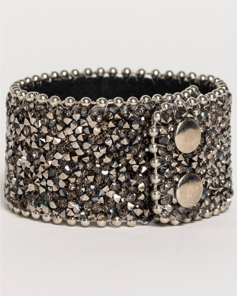 Shyanne Women's Silver Black Crystal Snap Cuff Bracelet, Black, hi-res