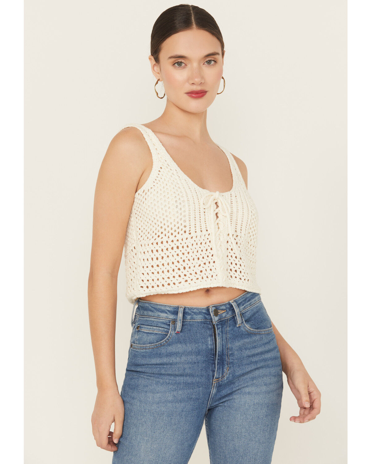 Image #2 - Idyllwind Women's Rockwall Open Weave Cropped Sweater Tank, Ivory, hi-res