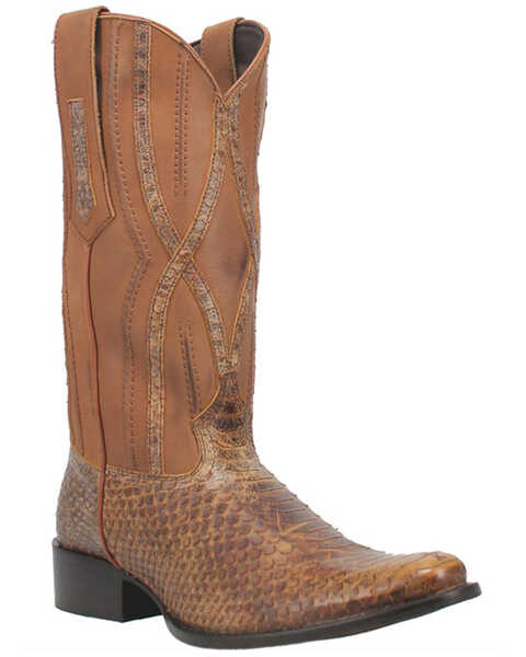 Image #1 - Dingo Men's Ace High Python Snake Print Leather Western Boots - Round Toe, Tan, hi-res