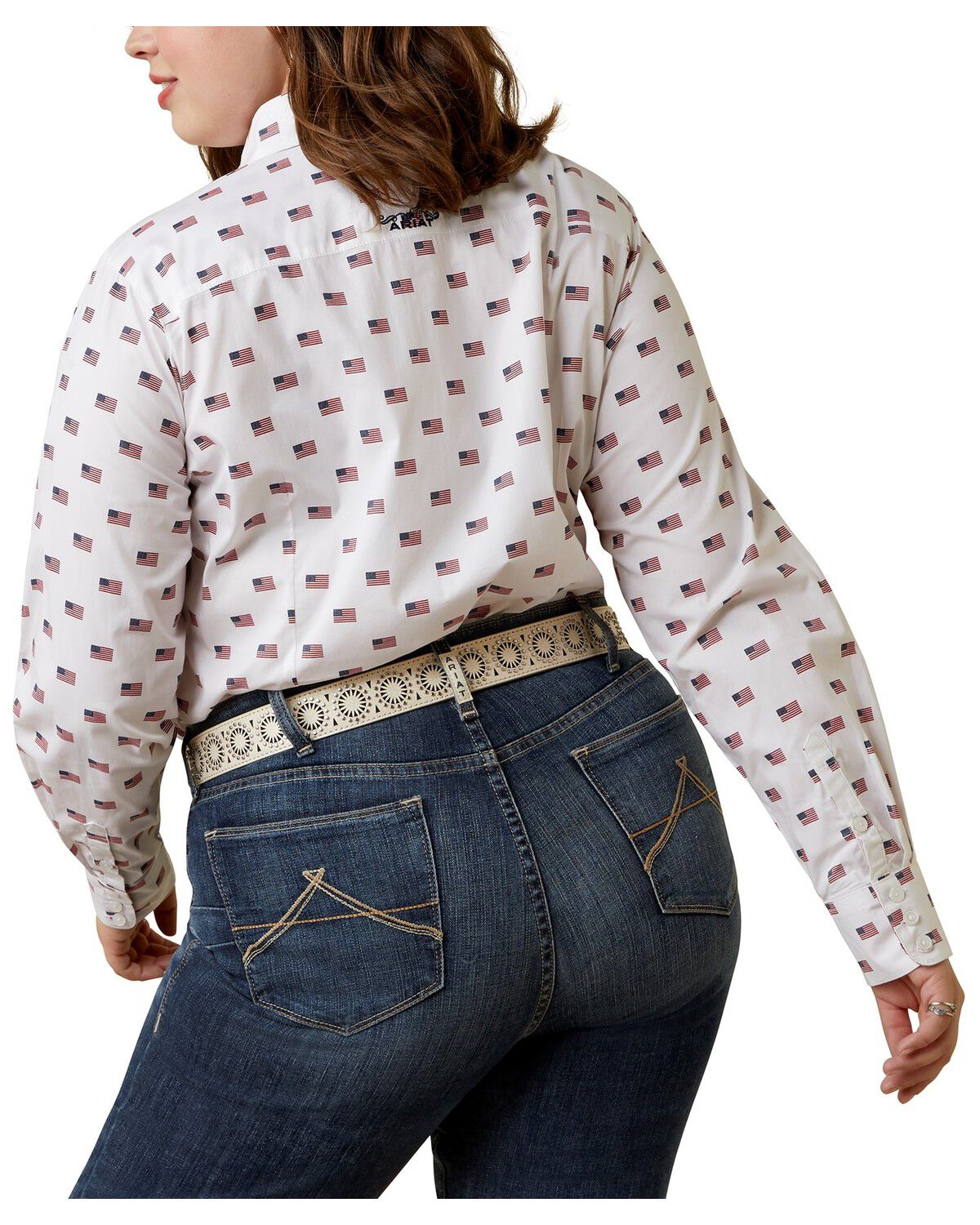 Image #2 - Ariat Women's Kirby USA Print Button-Down Long Sleeve Stretch Western Shirt - Plus, White, hi-res
