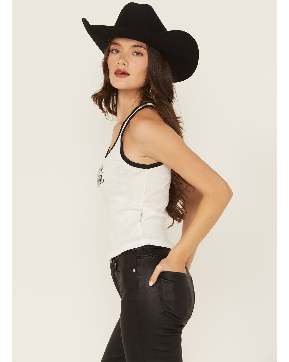 Image #3 - Wonderwest Women's Faceless Cowgirl Baby Rib Tank, Black/white, hi-res