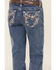 Image #2 - Miss Me Girls' Medium Wash Floral Border Bootcut Stretch Denim Jeans, Blue, hi-res