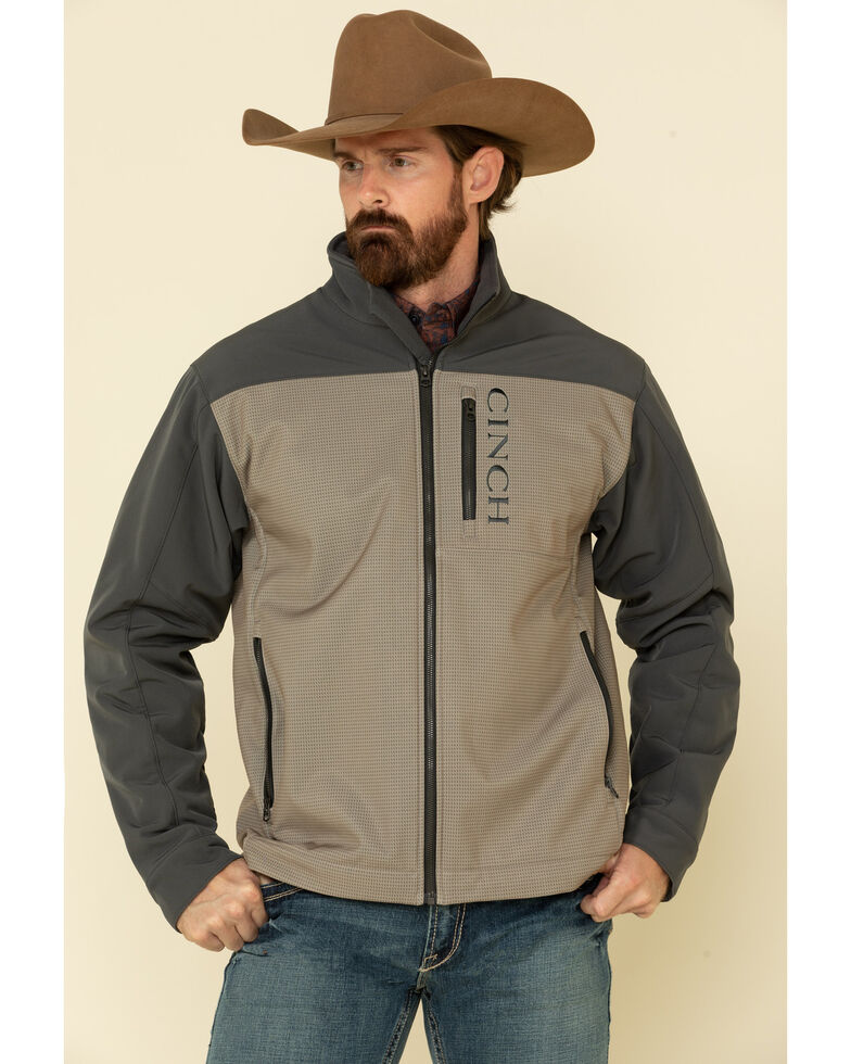 Cinch Men's Grey Colorblock Logo Zip-Front Bonded Jacket - Big , Grey, hi-res