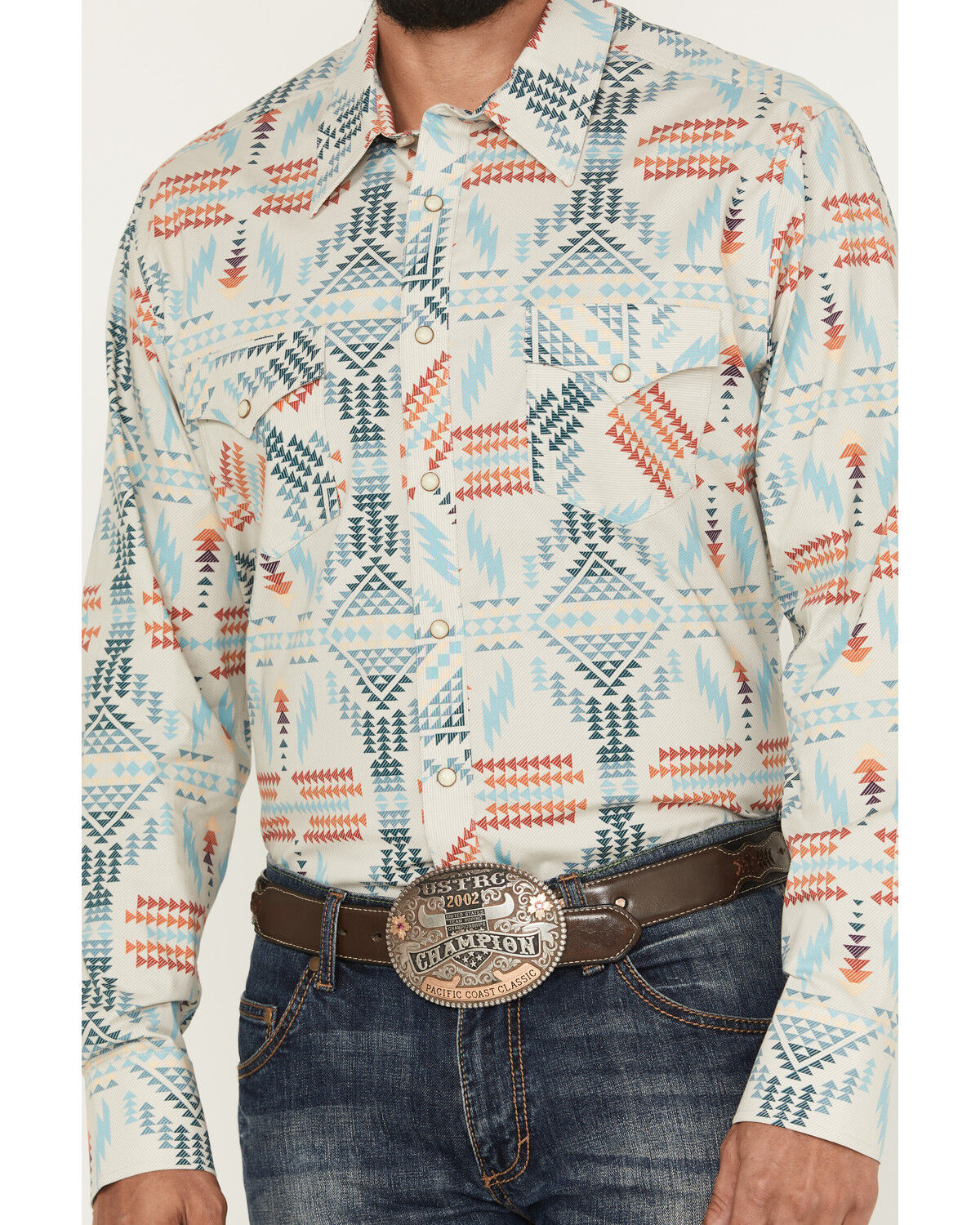 Image #3 - Rock & Roll Denim Men's Southwestern Long Sleeve Snap Stretch Western Shirt, Natural, hi-res
