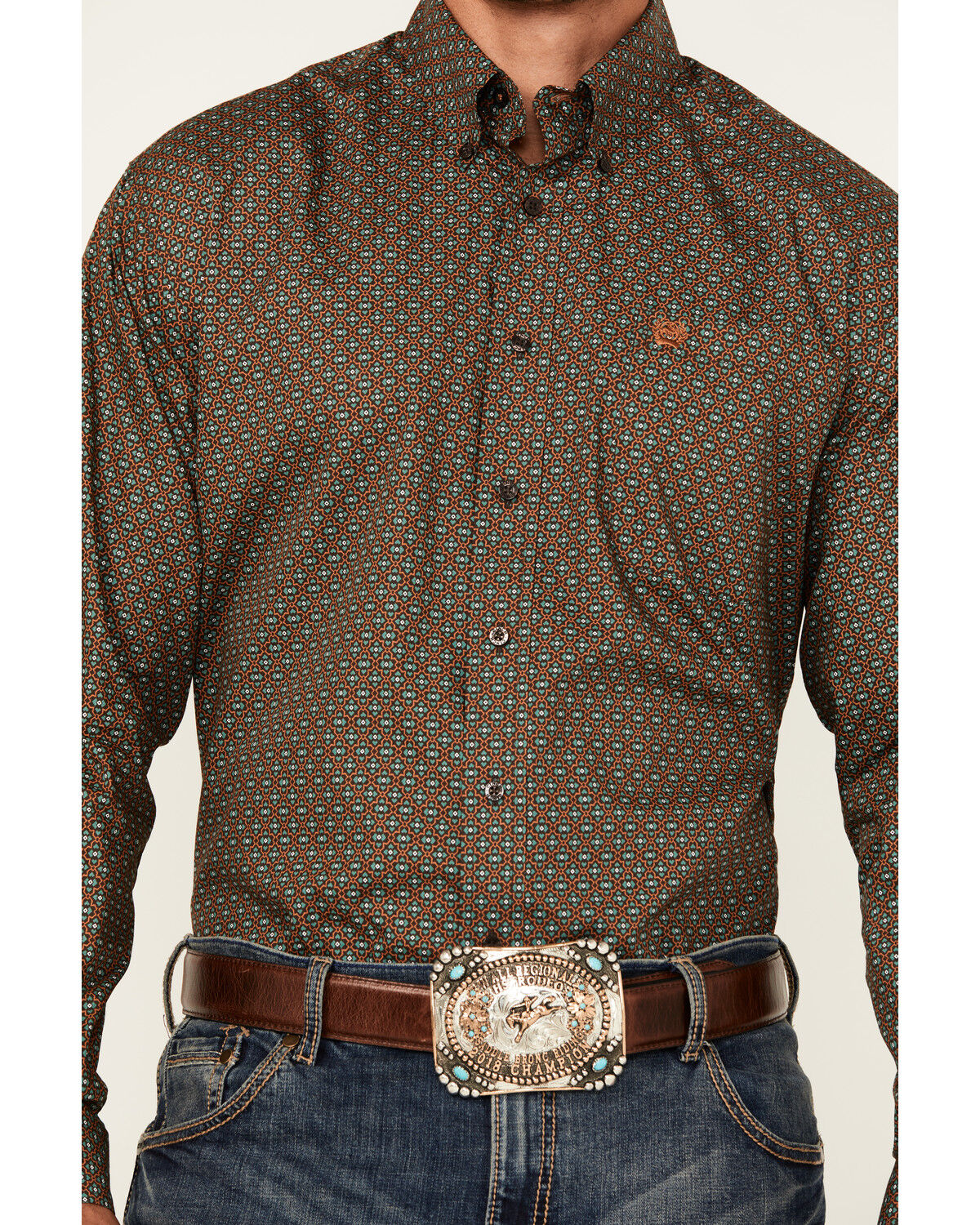 Image #3 - Cinch Men's Geo Print Long Sleeve Button-Down Western Shirt, Brown, hi-res