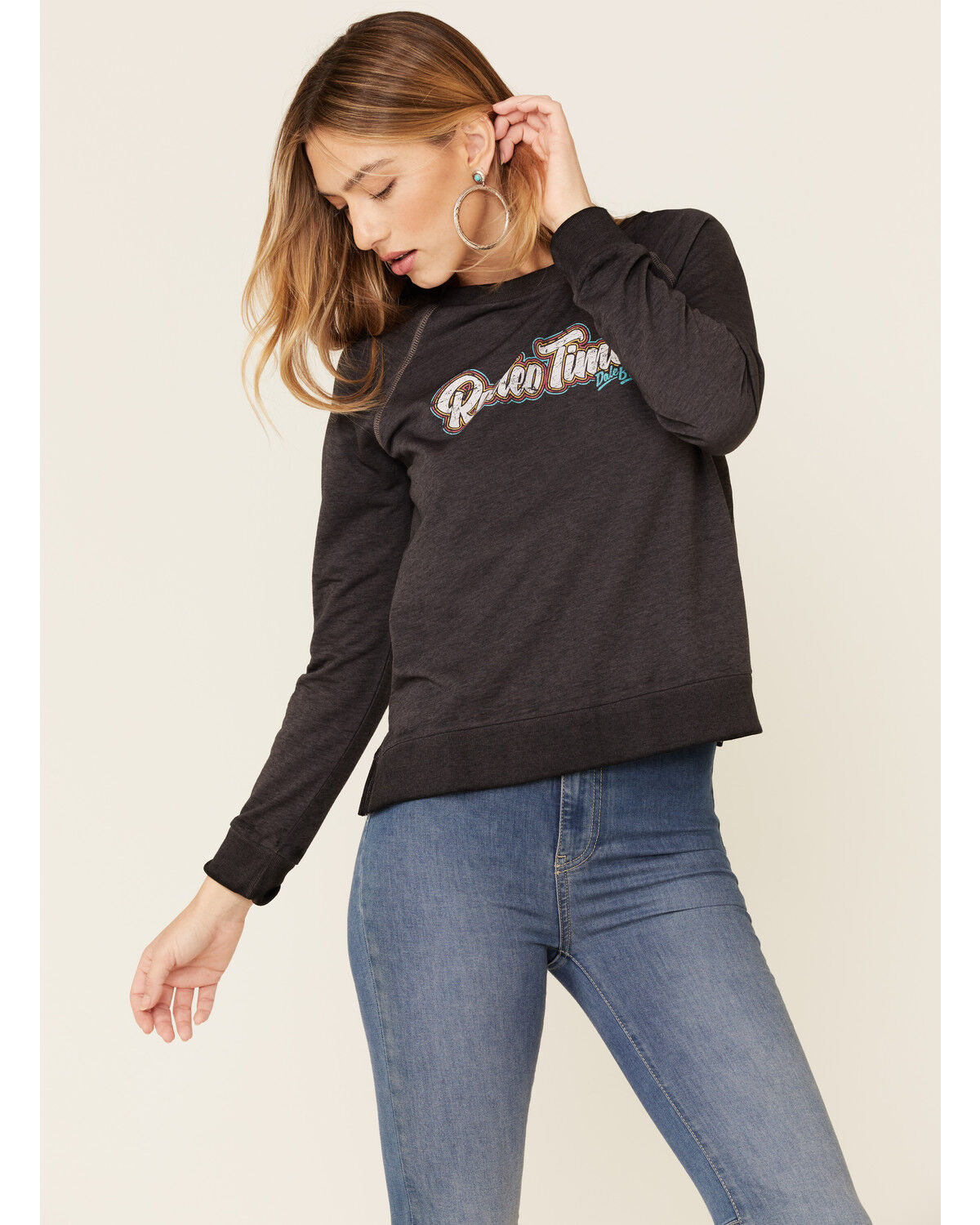 Image #1 - Dale Brisby Women's Rodeo Time Graphic Long Sleeve Top, Charcoal, hi-res