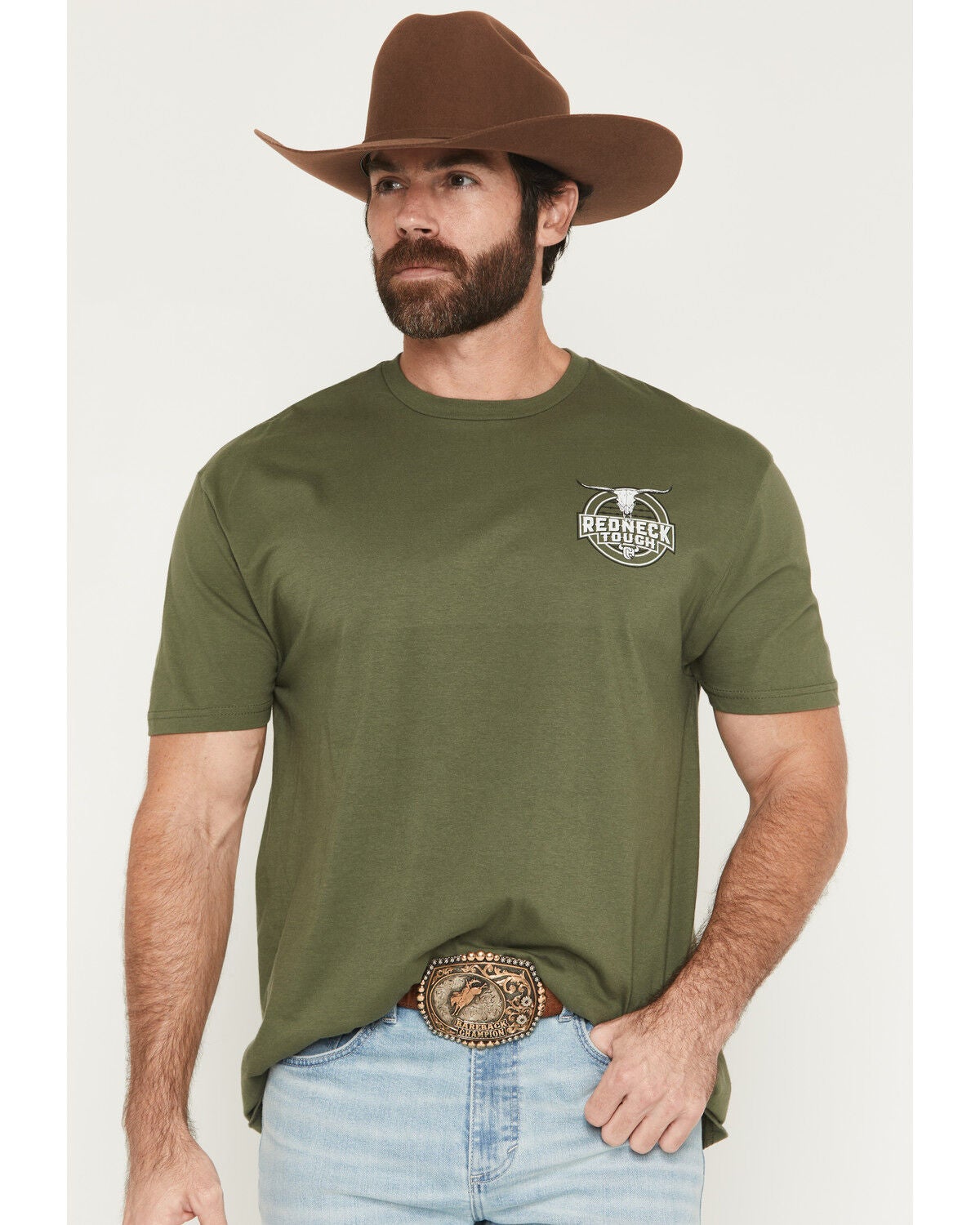 Image #2 - Cowboy Hardware Men's Redneck Tough Short Sleeve Graphic T-Shirt, Green, hi-res