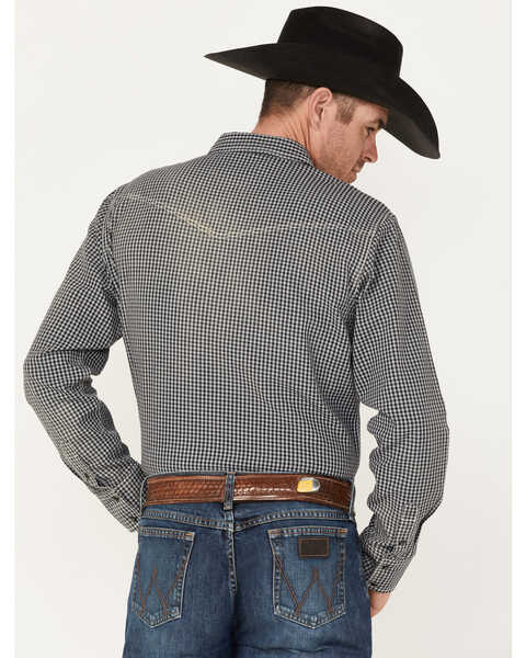 Image #4 - Blue Ranchwear Men's Gingham Print Pearl Snap Western Shirt, Charcoal, hi-res