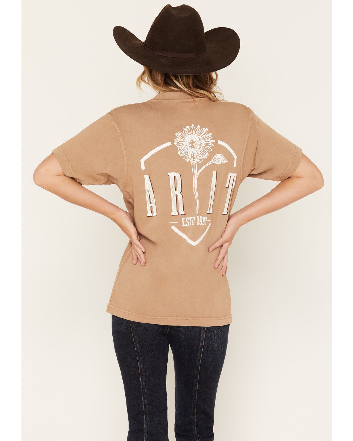 Image #4 - Ariat Women's Boot Barn Exclusive Sunflower Logo Short Sleeve Graphic Tee, Beige, hi-res