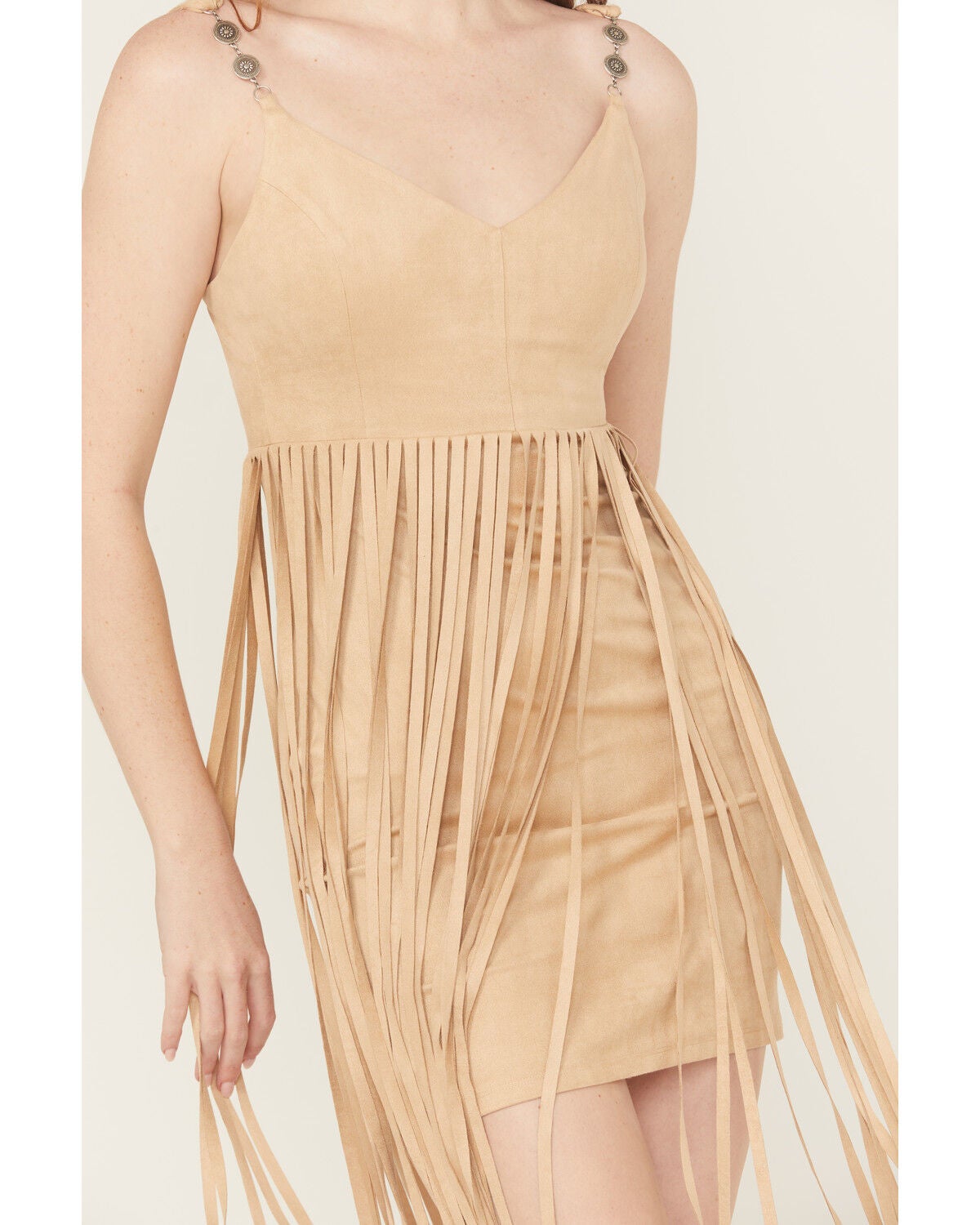 Image #4 - Idyllwind Women's Ramsey Concho Trim Faux Suede Mini Dress, Khaki, hi-res