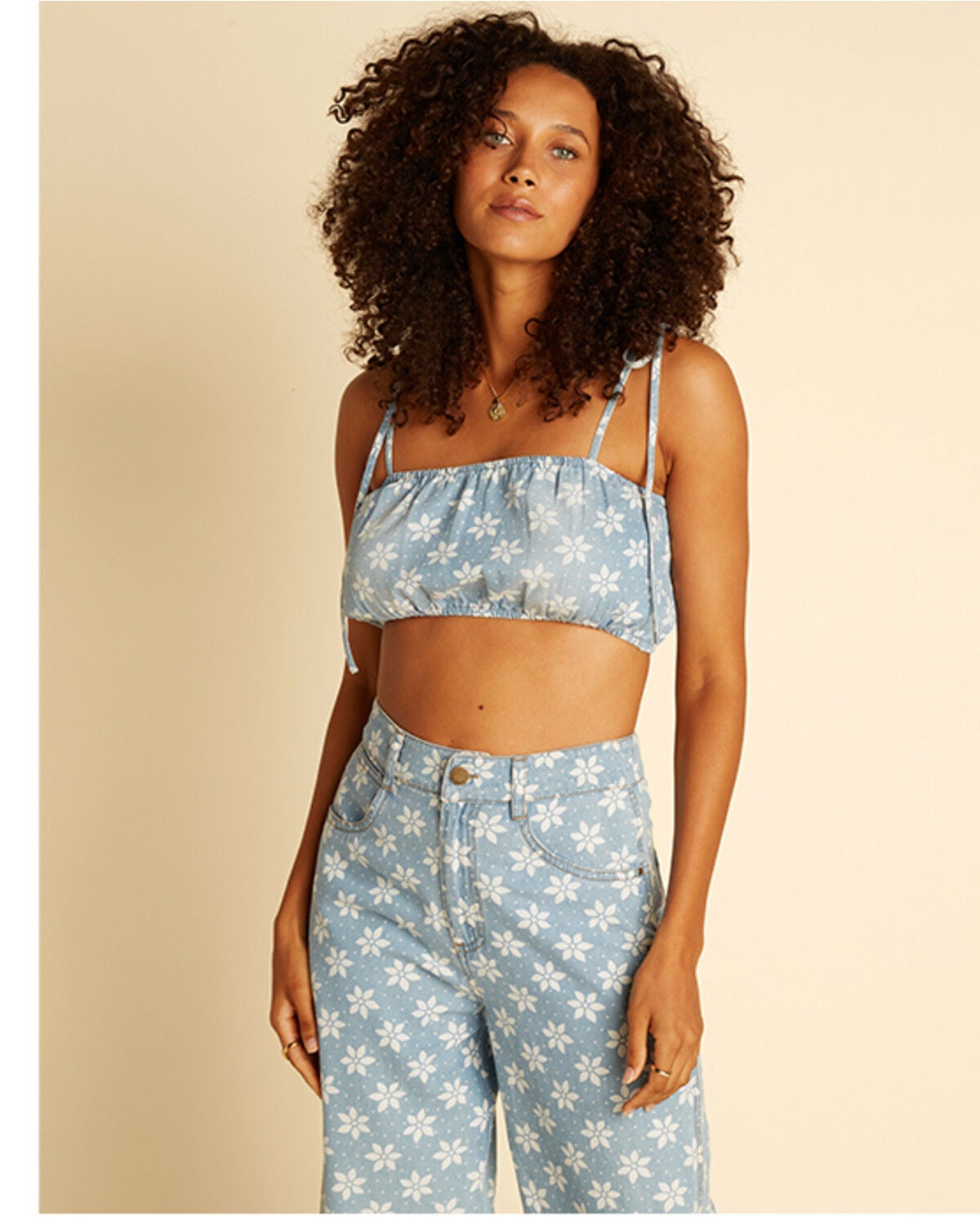 Billabong x Wrangler Women's Perfect Pair Floral Print Sleeveless Crop Top, Blue, hi-res