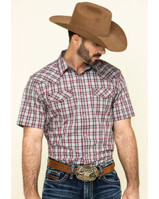 Cody James Men's Static Small Plaid Short Sleeve Western Shirt , Maroon, hi-res