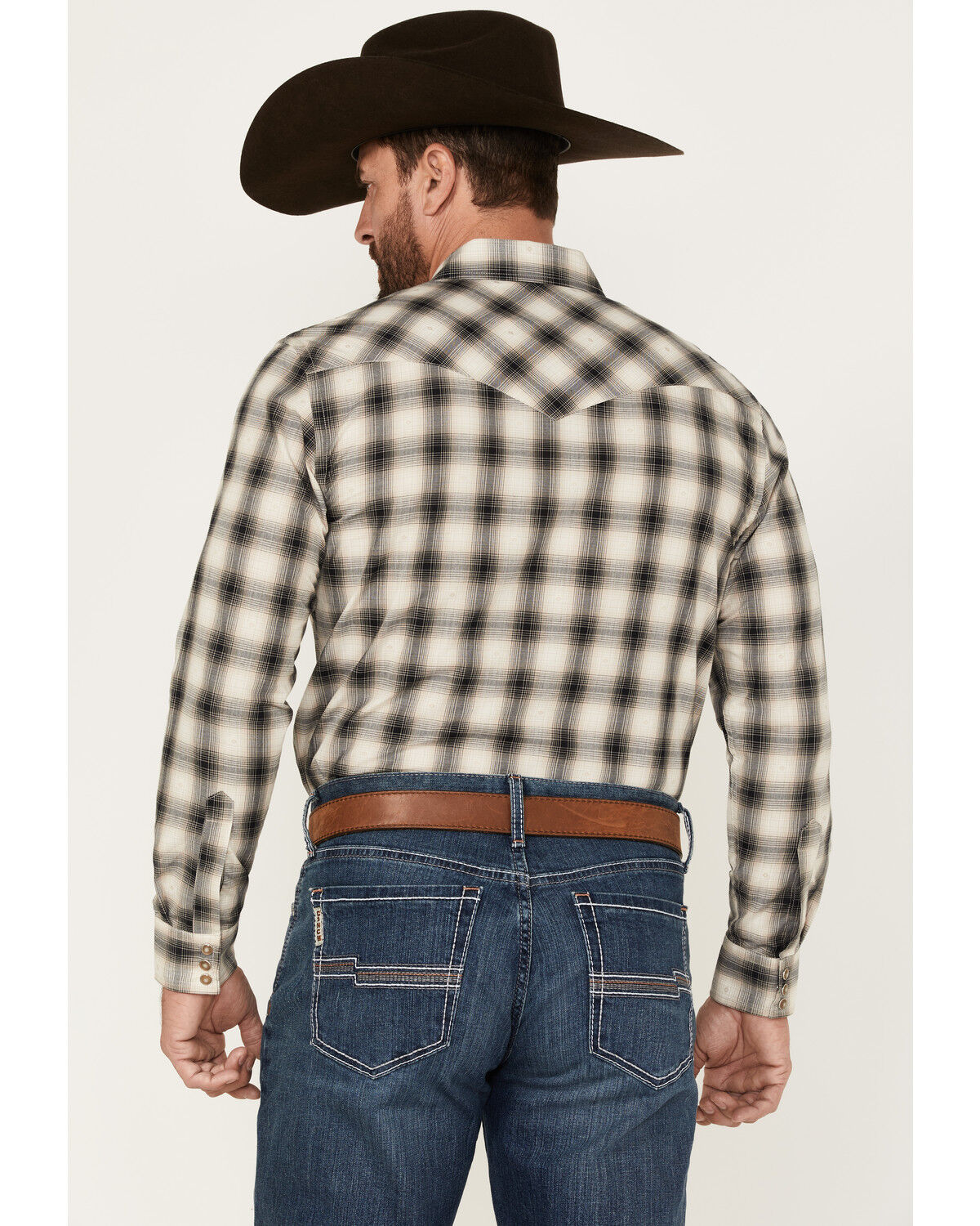 Image #4 - Pendleton Men's Frontier Dobby Ombre Plaid Snap Western Shirt, Tan, hi-res