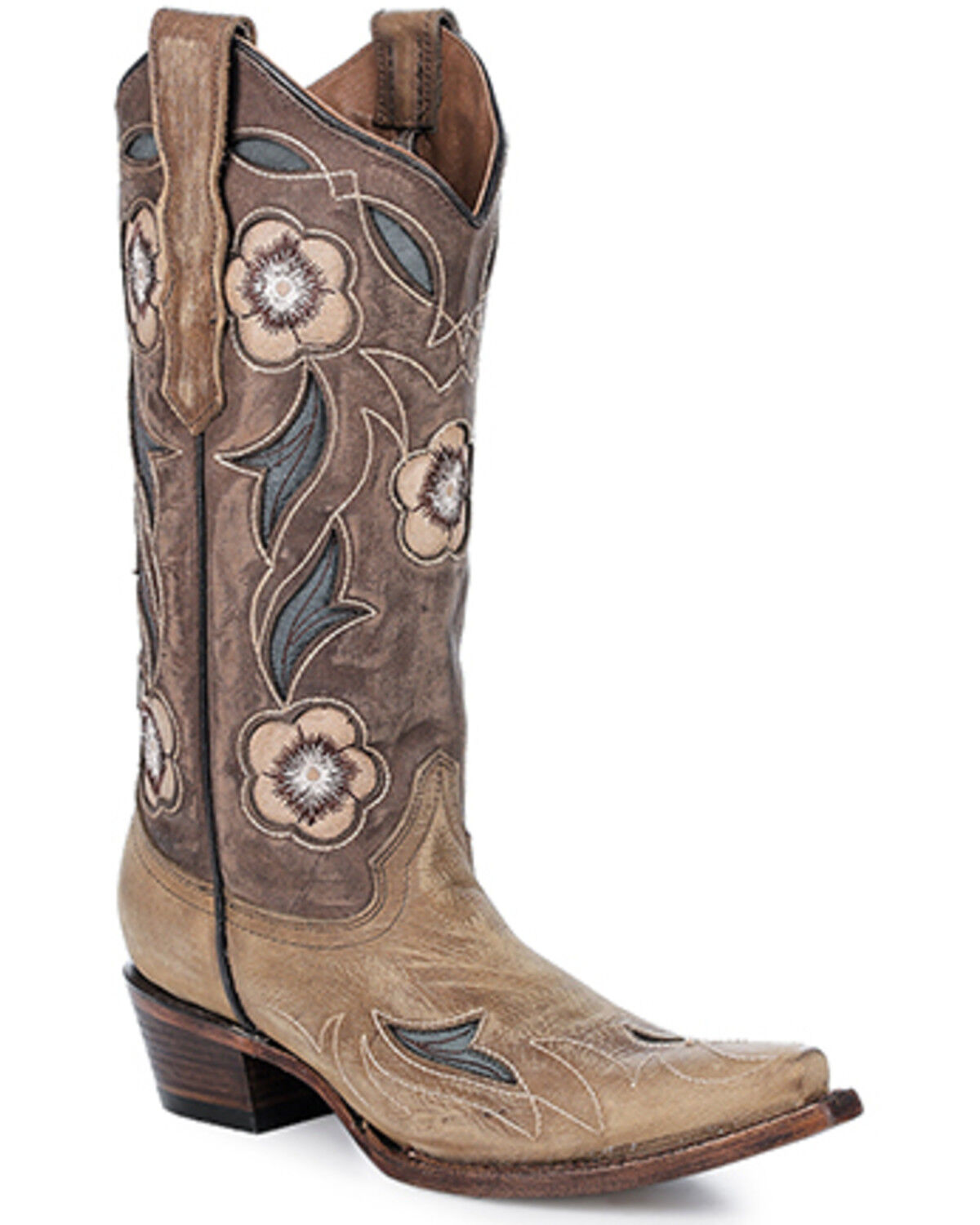 Image #1 - Circle G Women's Floral Inlay Western Boots - Snip Toe, Sand, hi-res