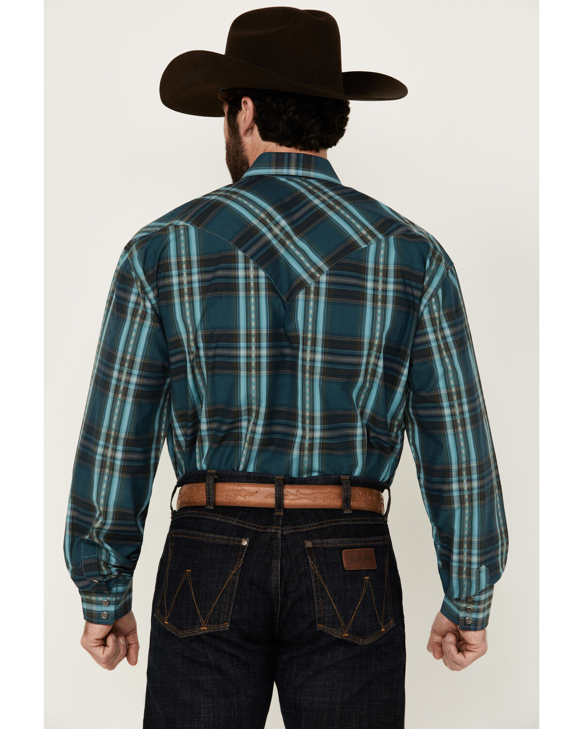 Image #4 - Stetson Men's Plaid Print Long Sleeve Pearl Snap Western Shirt, Blue, hi-res