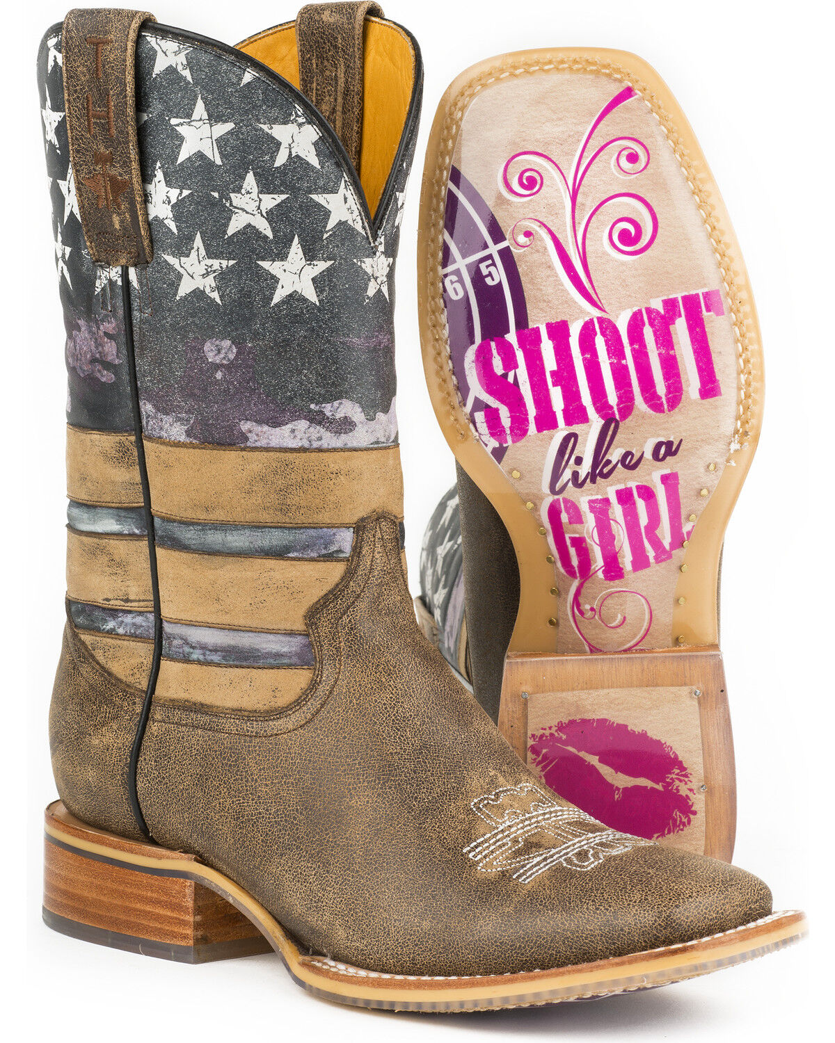 Image #1 - Tin Haul Women's American Woman Western Boots - Broad Square Toe, Brown, hi-res