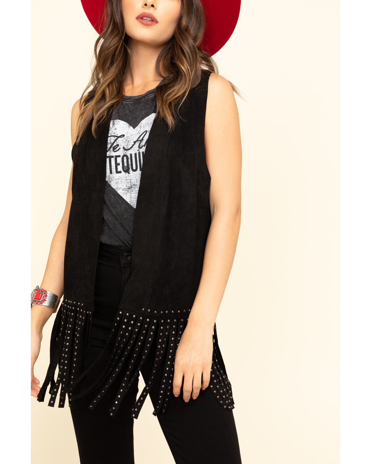 Image #4 - Vocal Women's Studded Fringe Vest, Black, hi-res