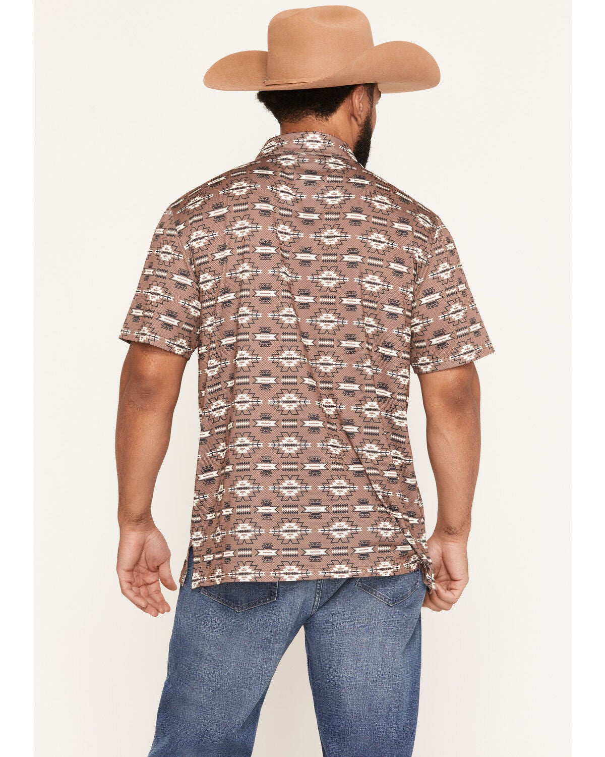 Image #4 - Rock & Roll Denim Men's Southwestern Print Short Sleeve Button-Down Stretch Polo, Brown, hi-res