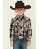 Image #1 - Cowboy Hardware Boys' Hombre Plaid Print Long Sleeve Snap Stretch Western Shirt, Multi, hi-res