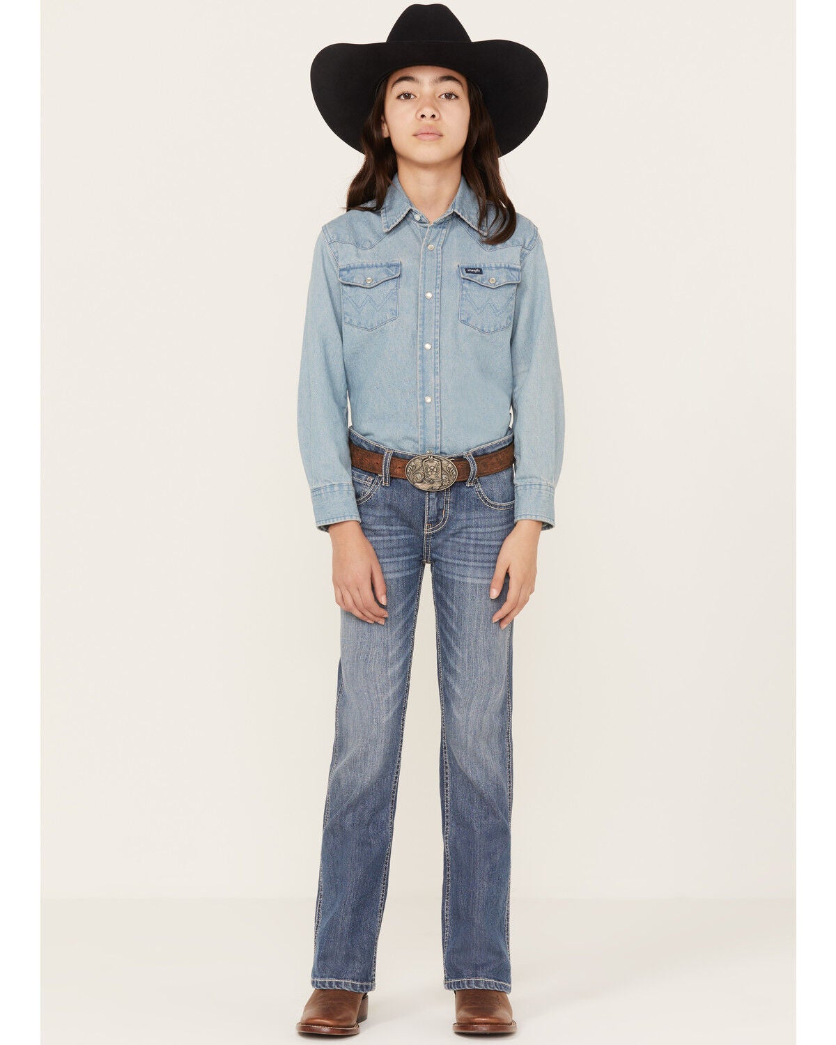 Shyanne Girls' Light Wash Stretch Bootcut Riding Jeans, Medium Wash, hi-res