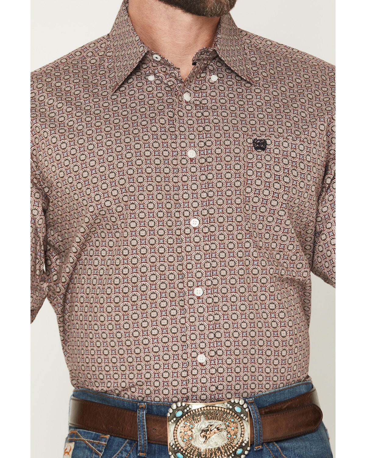 Image #3 - Cinch Men's Medallion Print Long Sleeve Button-Down Western Shirt, Burgundy, hi-res
