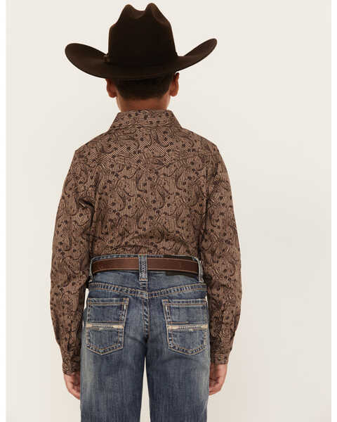 Image #4 - Cody James Boys' Linear Paisley Print Long Sleeve Western Snap Shirt, Charcoal, hi-res