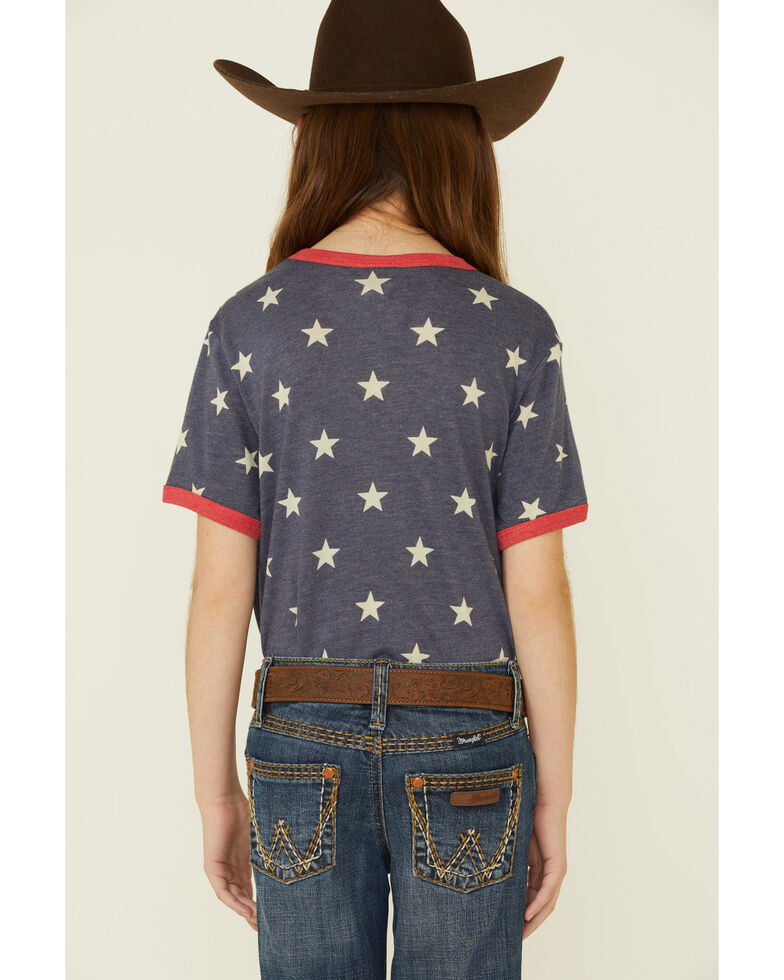 Rodeo Quincy Girls' Star Print America Graphic Short Sleeve Ringer Tee , Navy, hi-res