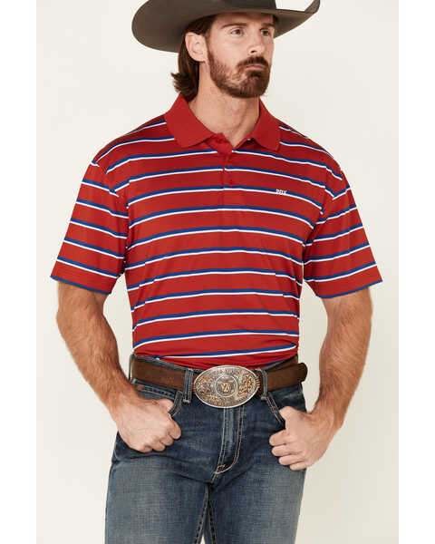 Image #1 - Wrangler 20X Men's Striped Short Sleeve Performance Polo Shirt , Red, hi-res