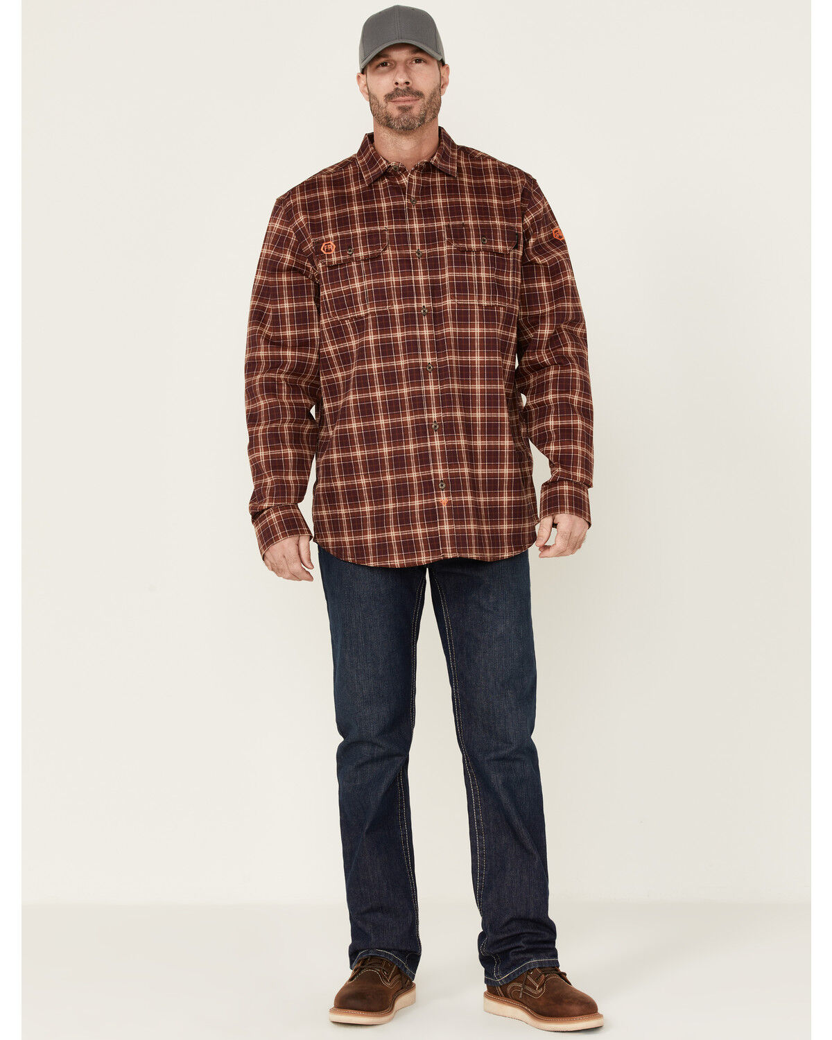 Image #2 - Hawx Men's FR Plaid Print Long Sleeve Button Down Work Shirt - Tall, Red, hi-res