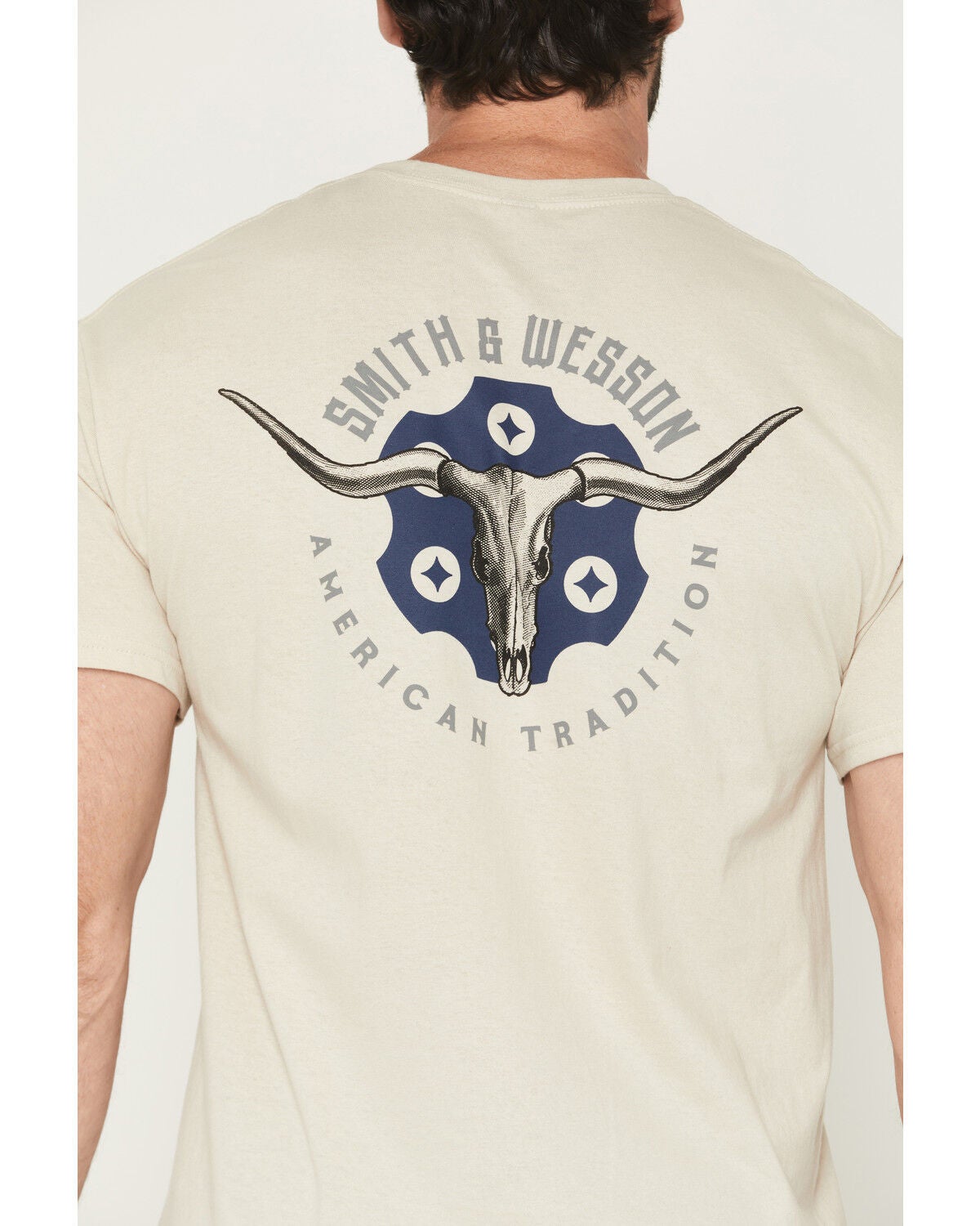 Image #4 - Smith & Wesson Men's Boot Barn Exclusive Bullhead Cylinder Short Sleeve Graphic T-Shirt, Sand, hi-res