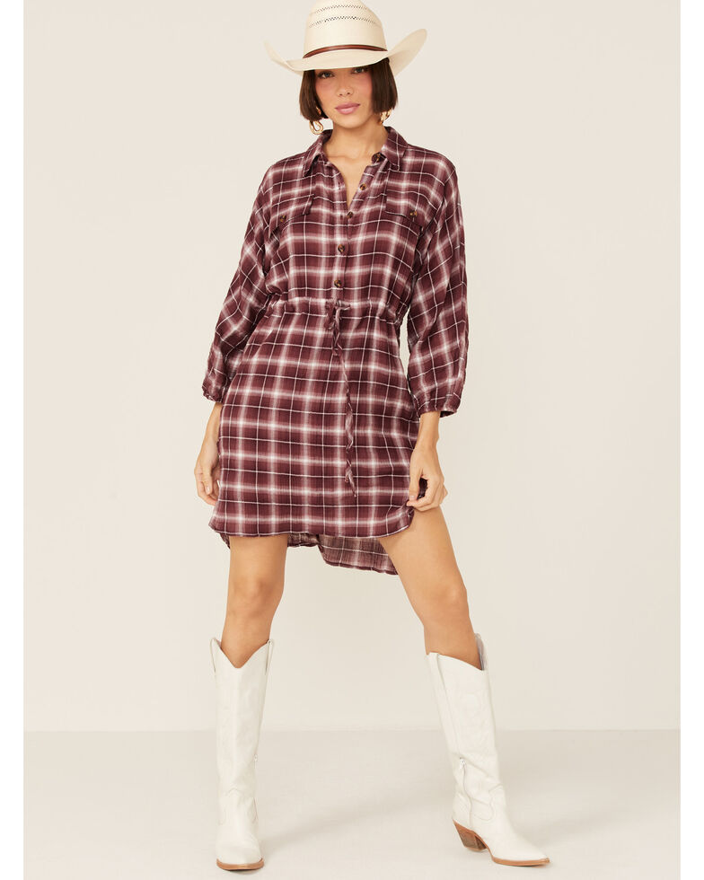 Wild Moss Women S Burgundy Long Sleeve Plaid Shirt Dress Country Outfitter