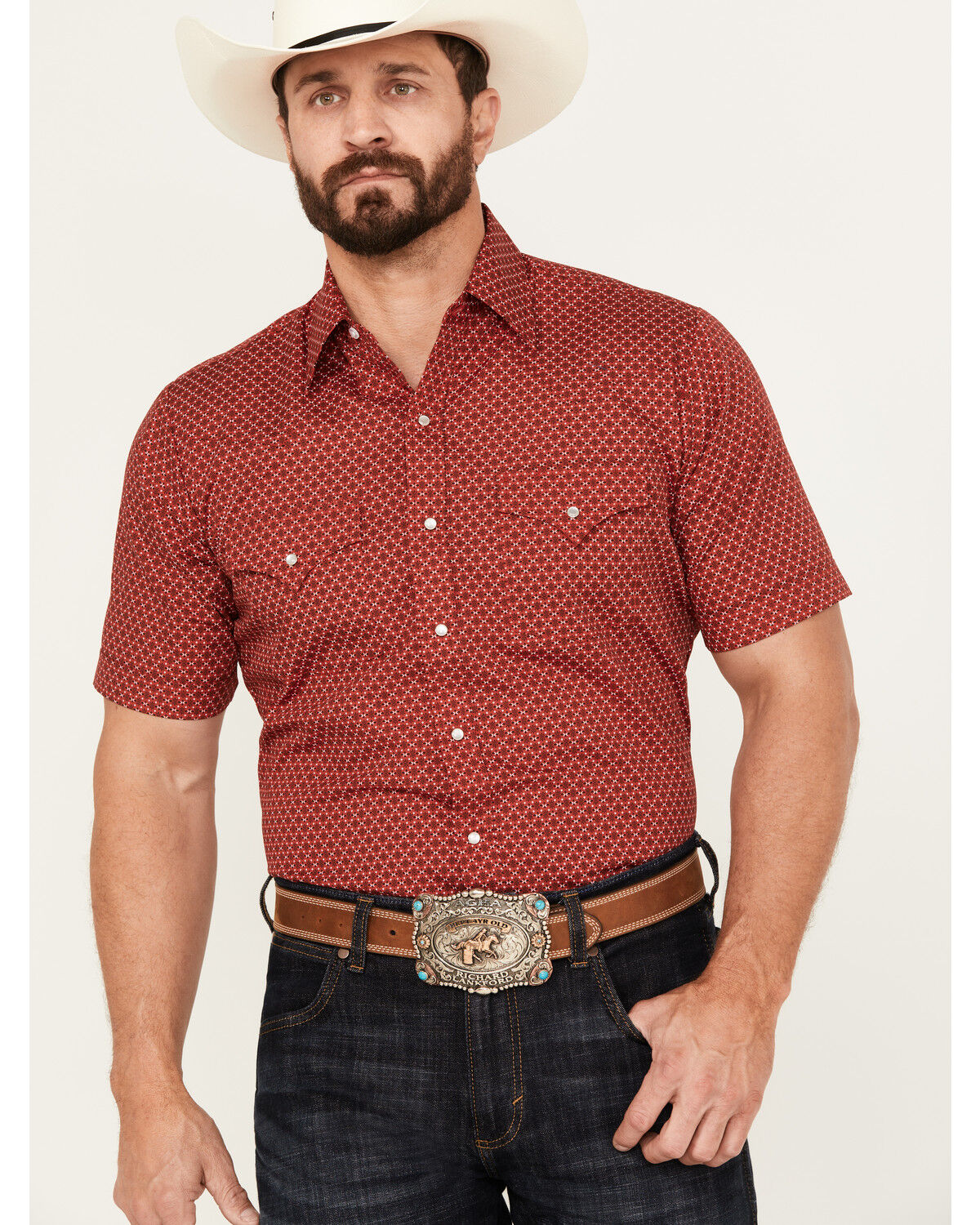 Image #1 - Ely Walker Men's Print Short Sleeve Pearl Snap Western Shirt, , hi-res