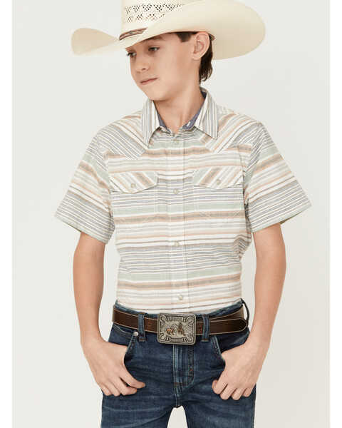 Image #1 - Cody James Boys' Faithful Striped Short Sleeve Western Shirt, Multi, hi-res