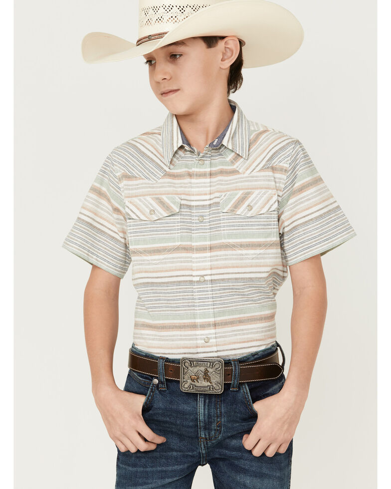 Cody James Boys' Faithful Striped Short Sleeve Western Shirt, Multi, hi-res