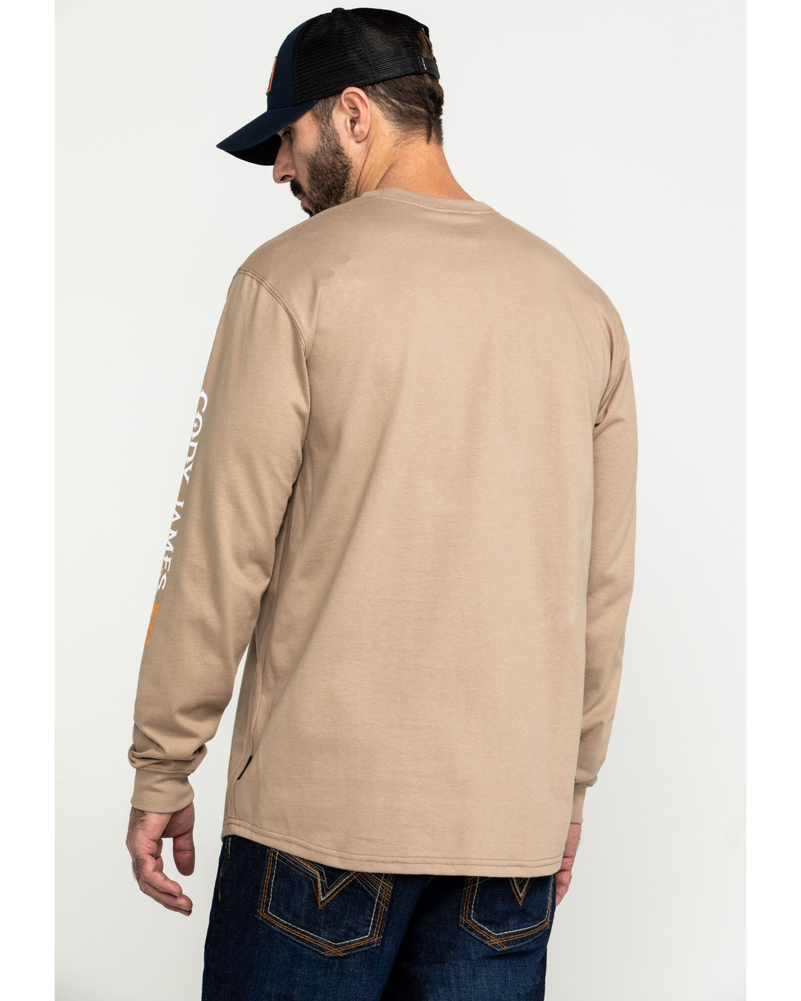 Image #2 - Cody James Men's FR Logo Long Sleeve Work T-Shirt - Tall, Beige/khaki, hi-res