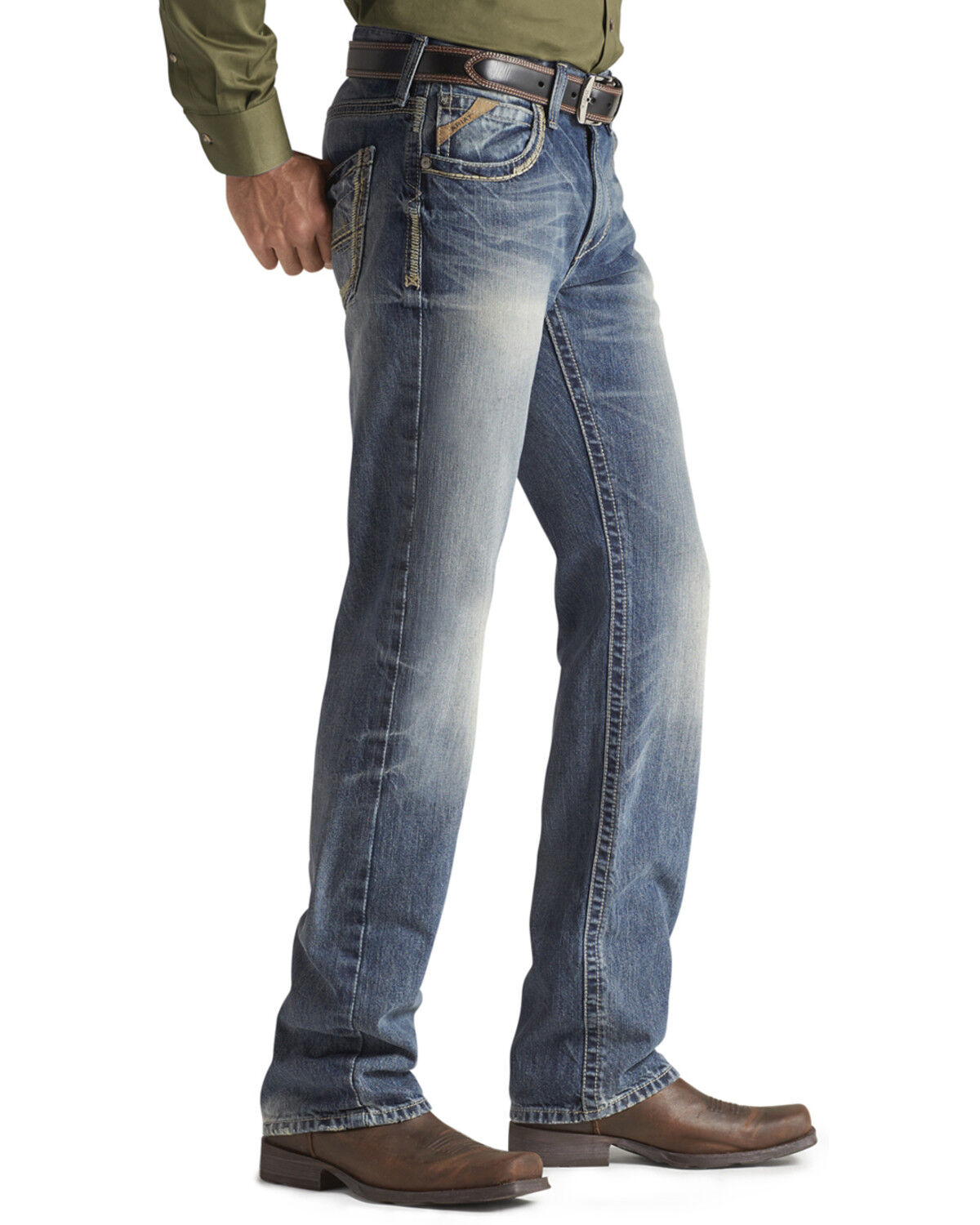 Image #2 - Ariat Men's M5 Ridgeline Medium Wash Slim Straight Jeans, Med Stone, hi-res