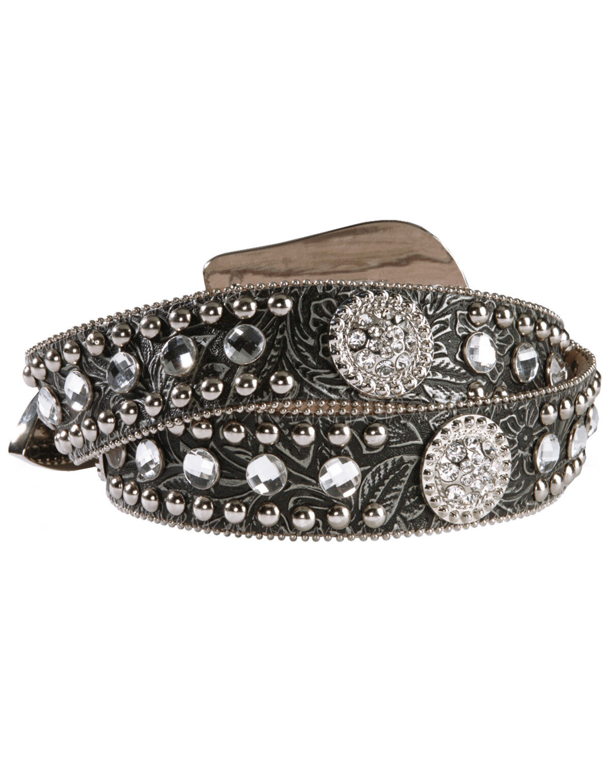 Image #2 - Blazin Roxx Women's Black Tooled Concho Belt, Black, hi-res