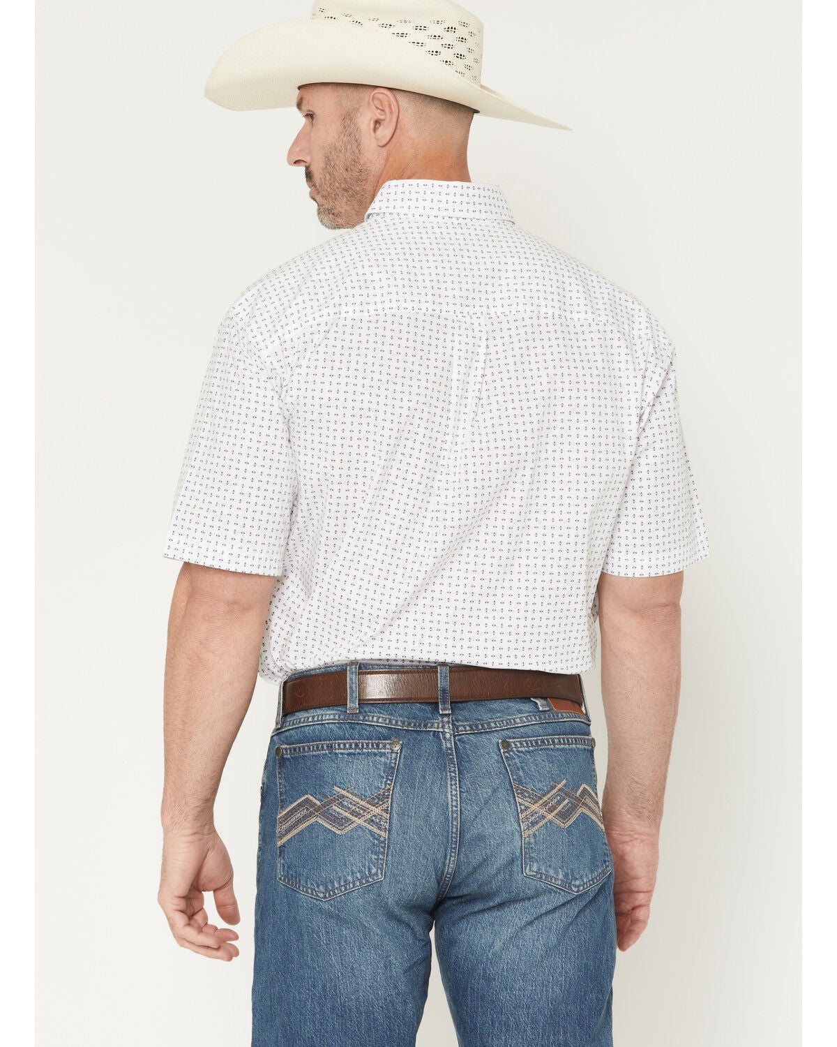 Image #4 - George Strait by Wrangler Men's Geo Print Short Sleeve Button-Down Stretch Western Shirt, White, hi-res