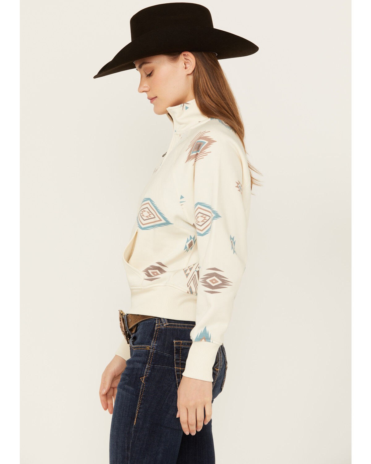 Image #2 - Shyanne Women's 1/2 Zip Southwestern Print Pullover Fleece, Cream, hi-res