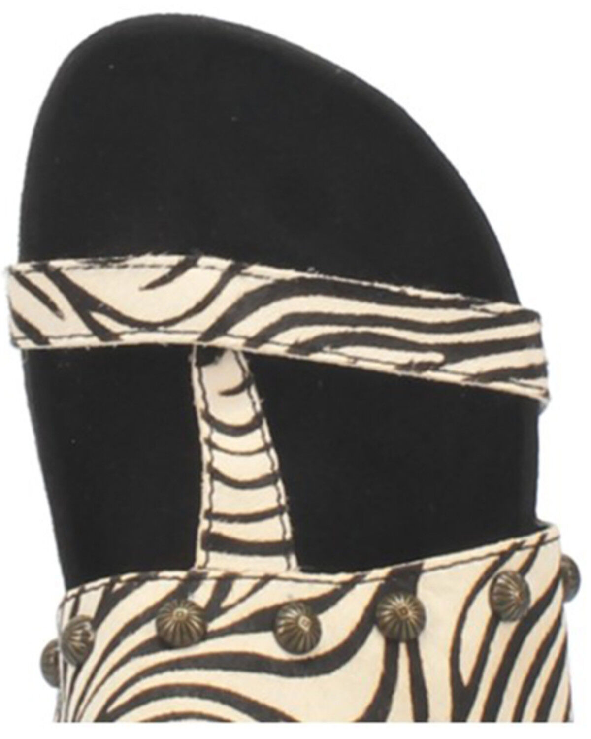 Image #6 - Dingo Women's Sage Brush Zebra Print Calf Hair Sandal, Black, hi-res