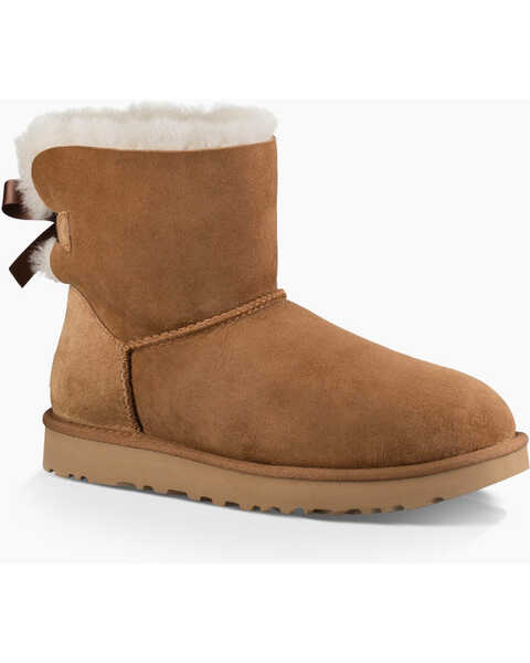 UGG Women's Mini Bailey Bow II Boots - Round Toe , Chestnut, hi-res