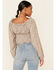 Beyond The Radar Women's Ditsy Smocked Long Sleeve Peasant Crop Top , Brown, hi-res