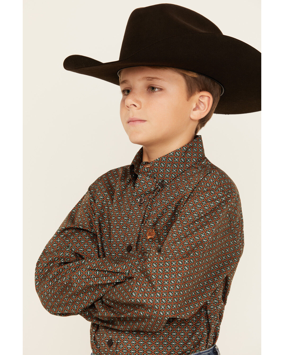 Image #2 - Cinch Boys' Geo Print Long Sleeve Button-Down Western Shirt, Brown, hi-res