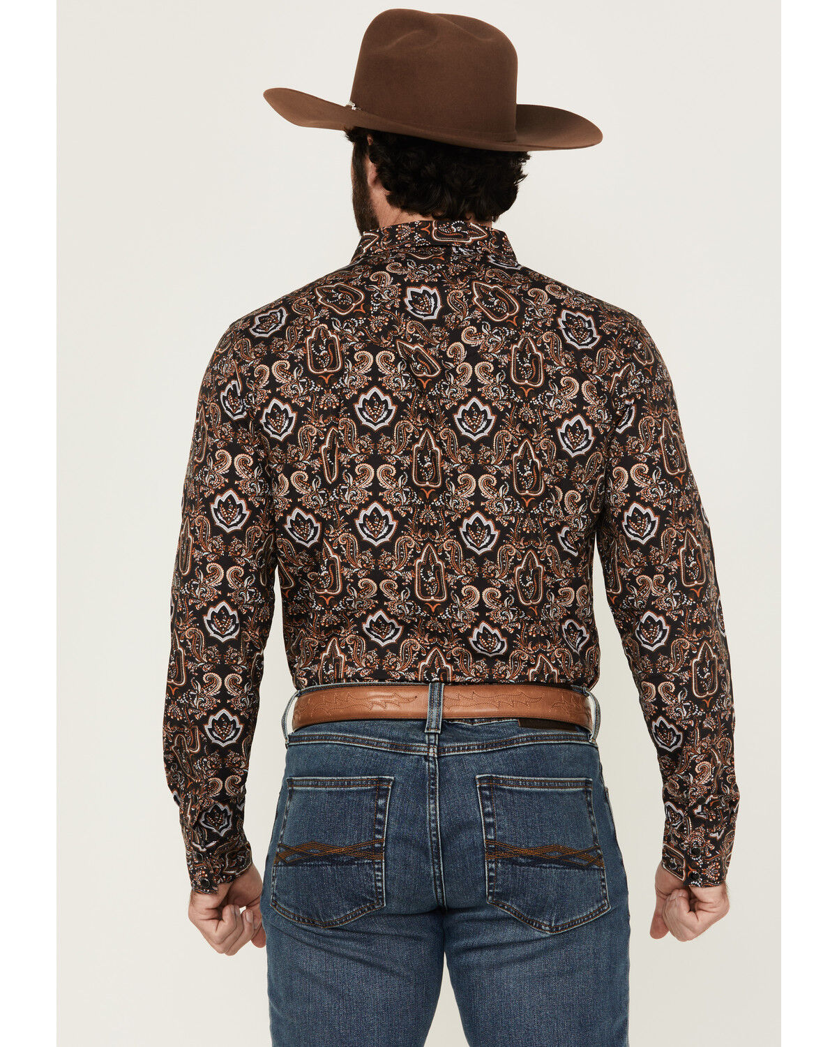 Image #4 - Gibson Men's Reward Medallion Print Long Sleeve Snap Western Shirt, Black, hi-res