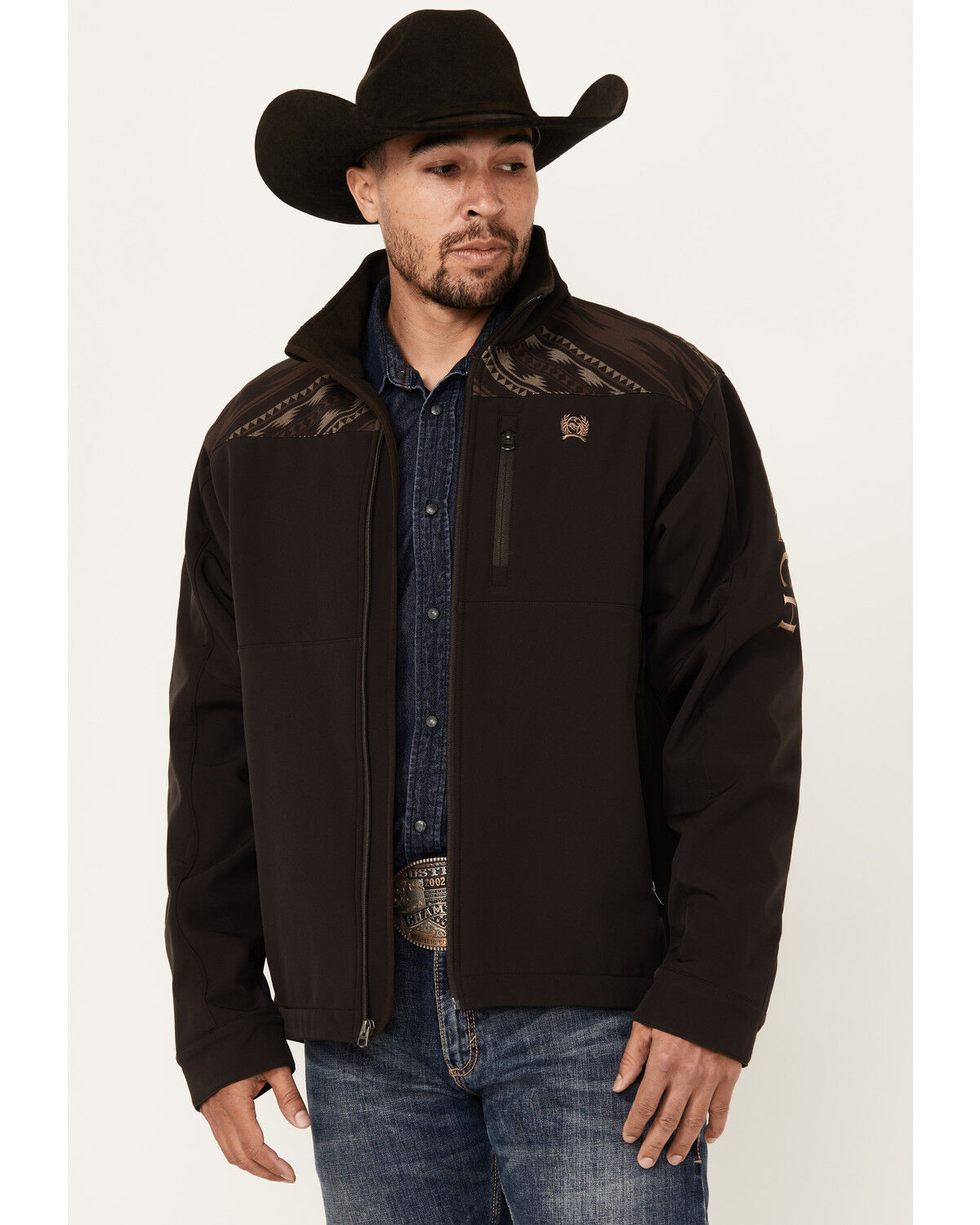 Image #1 - Cinch Men's Logo Bonded Softshell Jacket, Brown, hi-res