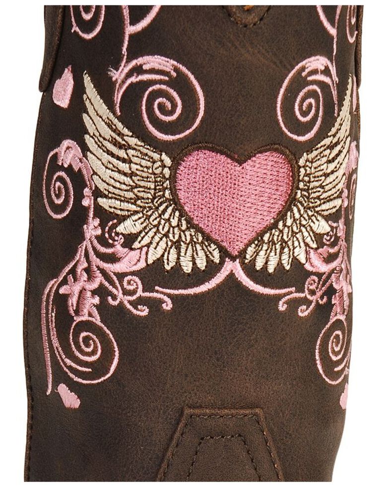 Roper Girls' Heart & Wing Embroidered Cowgirl Boots - Snip Toe, Brown, hi-res
