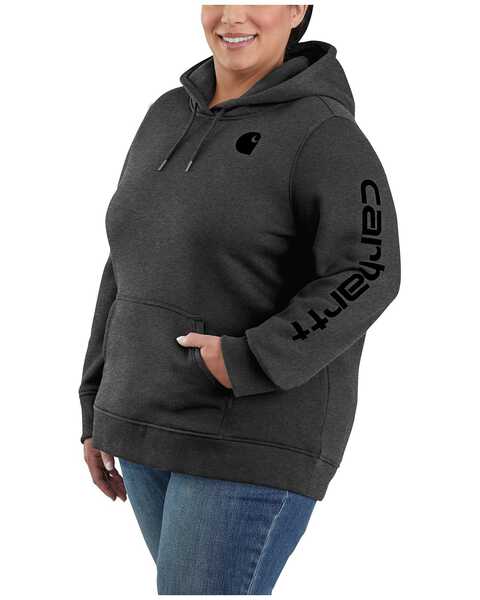 Carhartt Women's Relaxed Fit Midweight Logo Hooded Work Sweatshirt - Plus, Black, hi-res