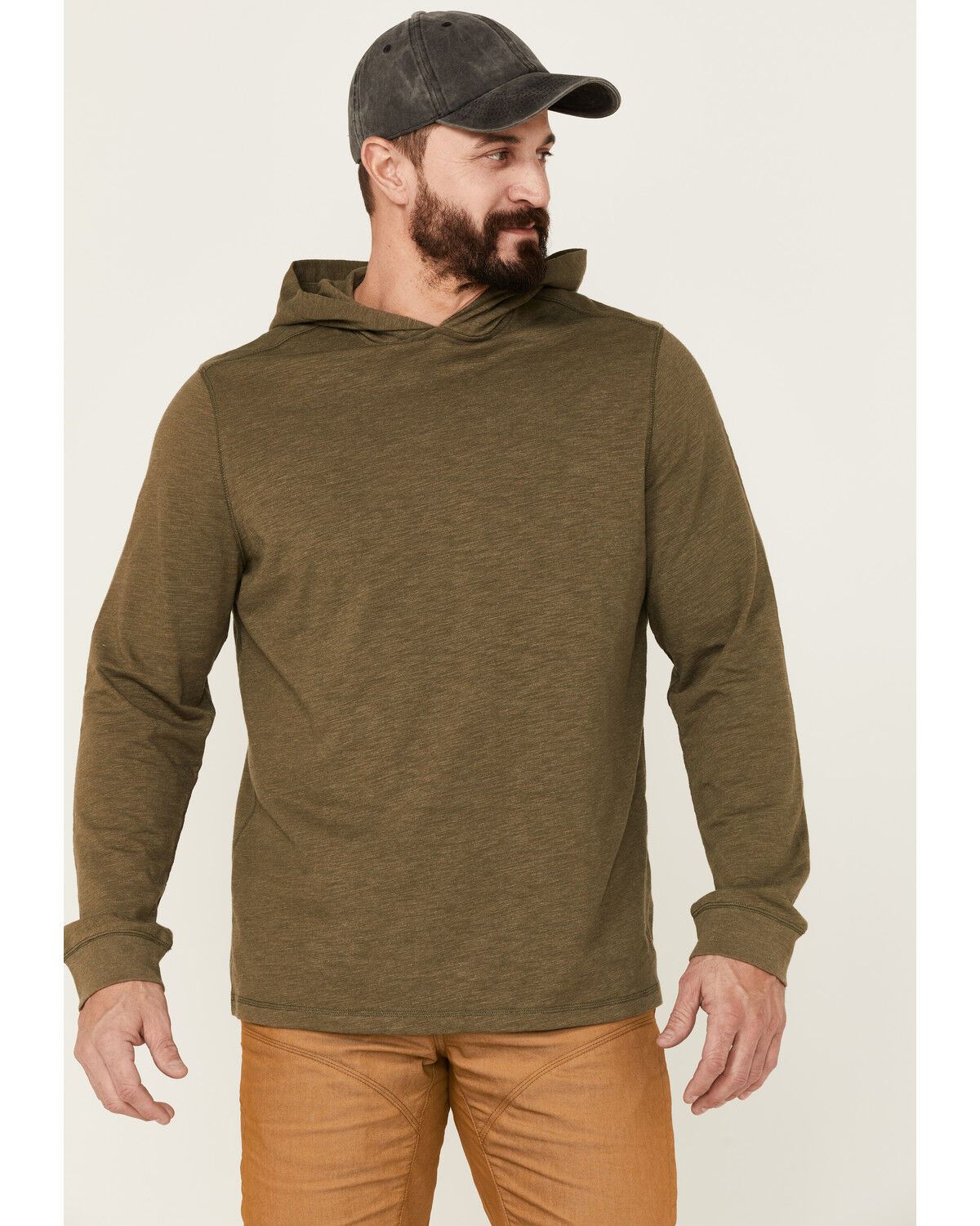 Image #1 - Brothers and Sons Men's Solid Heather Slub Long Sleeve Hooded Sweatshirt, Olive, hi-res