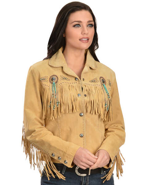 Image #2 - Scully Fringe & Beaded Boar Suede Leather Jacket, Chamois, hi-res