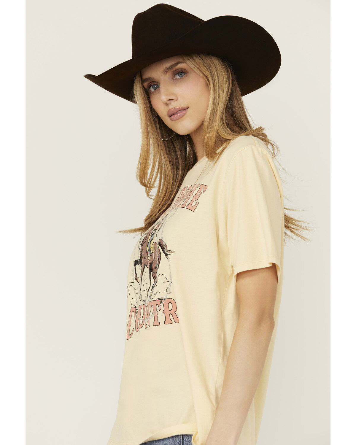Image #2 - Shyanne Women's Rhinestone Horseshoe Short Sleeve Graphic Tee, Yellow, hi-res